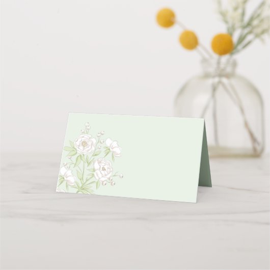Sage Green White Rose Wedding Plaatskaartje (Voorkant)