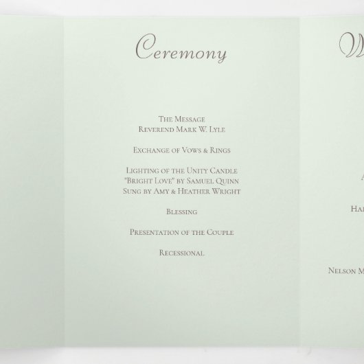 Sage Green White Rose Wedding Programs Drieluik Programma (Binnenkant midden)