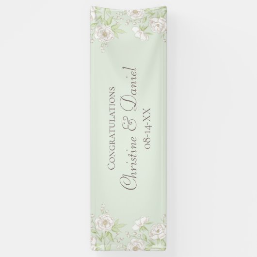 Sage Green White Rose Wedding Spandoek (Verticaal)