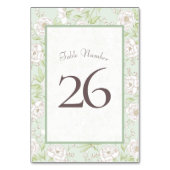 Sage Green White Rose Wedding Table Number Kaart (Achterkant)