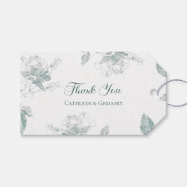 Sage Green White Roses Floral Thank You Wedding Cadeaulabel