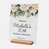 Sage Green White Roses Transparent 80th Birthday Acryl Bord (Hoek)