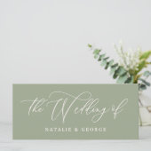 Sage green, white script de bruiloft van gebarentm menu (Staand voorkant)