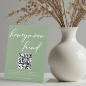 Sage Green White Script Honeymoon Fund QR-code Reclamebord Met Voetstuk