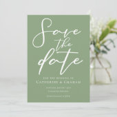 Sage Green White Script Minimalist Bewaar de datum Save The Date (Staand voorkant)