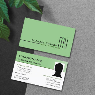 Sage Green White Simple met Monogram en Foto Visitekaartje
