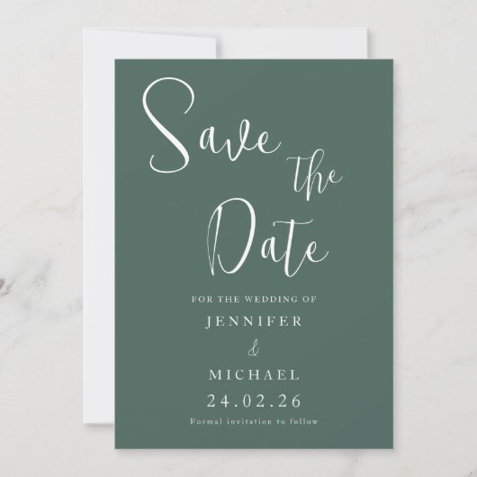 Sage Green White Simple Modern Wedding Save The Date (Voorkant)