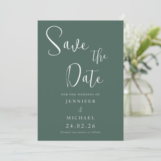 Sage Green White Simple Modern Wedding Save The Date (Staand voorkant)