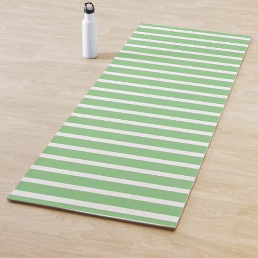 Sage Green White Stripe Spring Summer Custom Cute Yogamat (In situ)