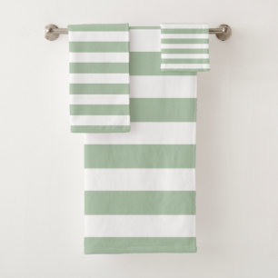 Sage Green & White Striped Bath Towel Set Bad Handdoek