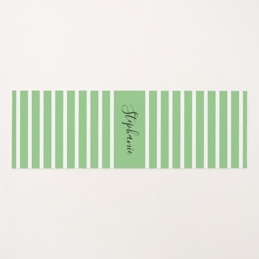 Sage Green White Striptions Pattern Custom Name Gi Yogamat (Voorkant (horizontaal))