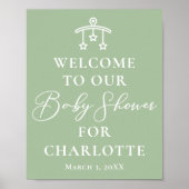Sage Green White Typography Baby shower Welkom Poster (Voorkant)