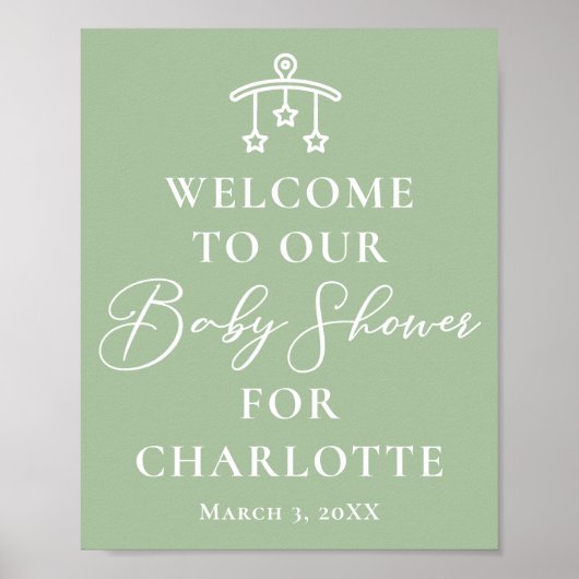 Sage Green White Typography Baby shower Welkom Poster (Voorkant)