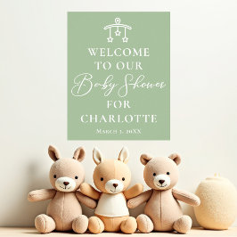 Sage Green White Typography Baby shower Welkom Poster