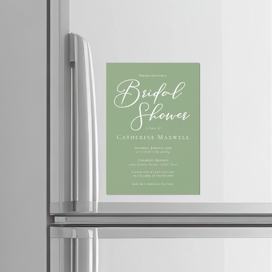 Sage Green White Typography Bridal Shower Magnetische Uitnodiging