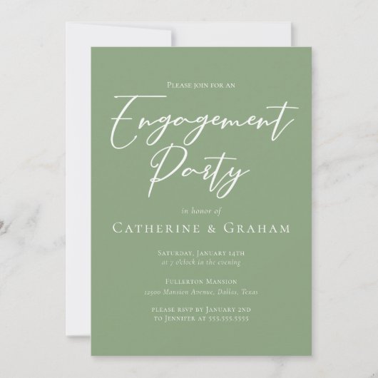 Sage Green White Typography Engagement Party Kaart (Voorkant)