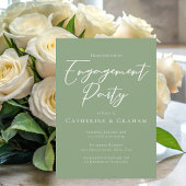Sage Green White Typography Engagement Party Kaart