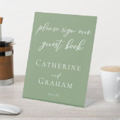 Sage Green White Typography Wedding Guest Book Reclamebord Met Voetstuk (Insitu)