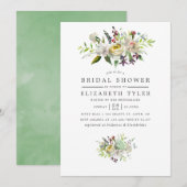 Sage Green & White Waterverf Floral Vrijgezellenfe Kaart (Voorkant / Achterkant)