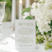 Sage Green & White Wedding Details Kaart