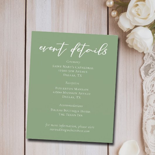 Sage Green White Wedding Event Details Bladen