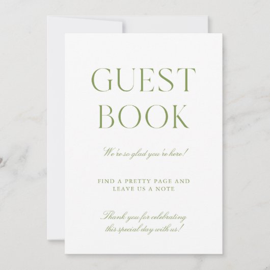 Sage Green & White Wedding Guest Book Sign Kaart (Voorkant)