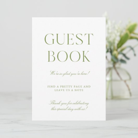 Sage Green & White Wedding Guest Book Sign Kaart (Staand voorkant)