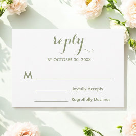 Sage Green White Wedding RSVP Kaartje