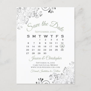 Sage Green & White Wedding Save the Date Calendar Aankondigingskaart