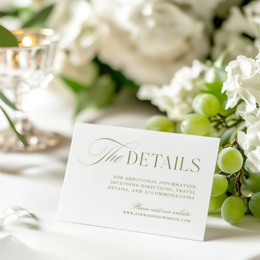 Sage Green & White Wedding Website Behuizing Kaart