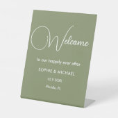 Sage Green White Welcome Wedding Reclamebord Met Voetstuk (Voorkant)
