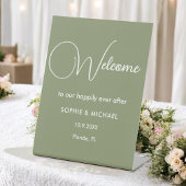 Sage Green White Welcome Wedding Reclamebord Met Voetstuk