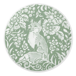 Sage Green White Woodland Animal Fox Pattern Keramische Knop