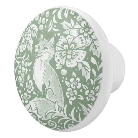 Sage Green White Woodland Animal Fox Pattern Keramische Knop (Rechts)