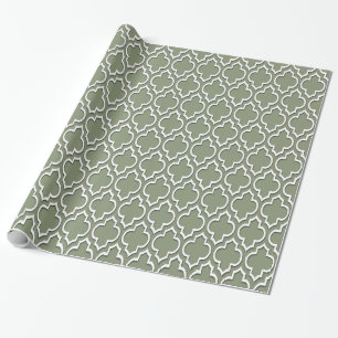 Sage Green White XL Moroccan Quatrefoil #7DS Cadeaupapier