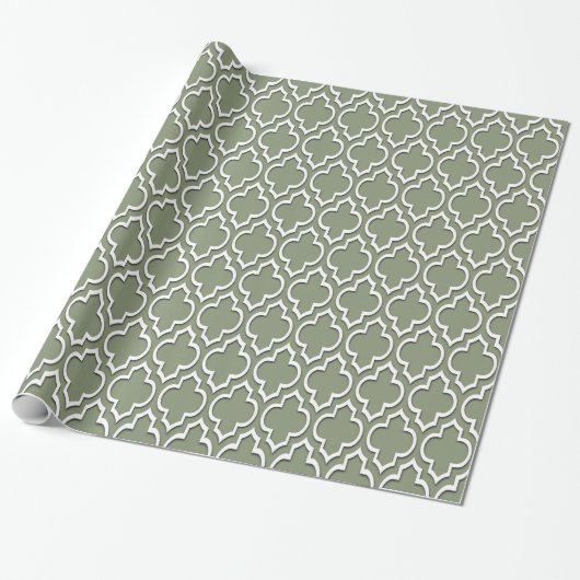 Sage Green White XL Moroccan Quatrefoil #7DS Cadeaupapier (Uitgerold)