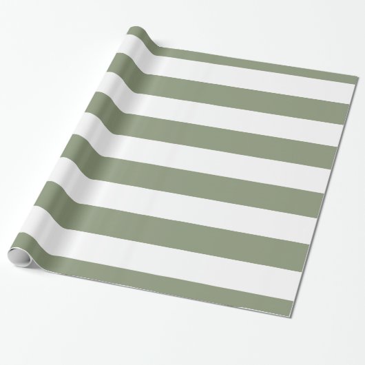 Sage Green, White XL Stripes Pattern Cadeaupapier (Uitgerold)