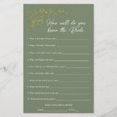 Sage Green Who Knows The Bride Shower Game (Voorkant)