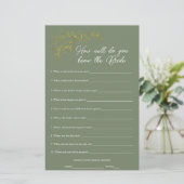 Sage Green Who Knows The Bride Shower Game (Staand voorkant)