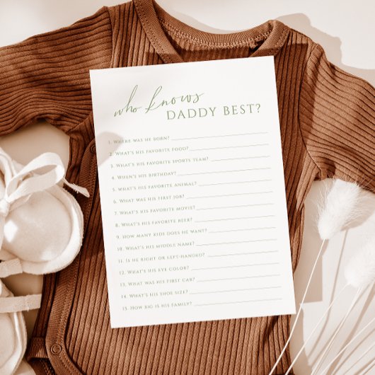 Sage Green Wie kent Daddy Baby shower Game Kaart