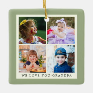 Sage Green Wij houden van jou opa 4 foto Kerstmis Keramisch Ornament