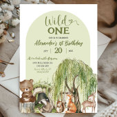 Sage Green Wild One Woodland Animals 1e verjaardag Kaart