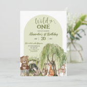 Sage Green Wild One Woodland Animals 1e verjaardag Kaart (Staand voorkant)