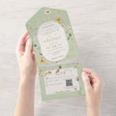 Sage Green Wilde Lijst QR Code All In One Uitnodiging (Afscheurbaar)