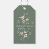 Sage Green Wildflower 80e verjaardag Dank u Cadeaulabel (Voorkant)