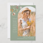 Sage Green Wildflower Afstuderen Aankondiging (Voorkant)