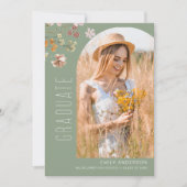 Sage Green Wildflower Afstuderen Aankondiging (Voorkant)