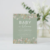 Sage Green Wildflower Baby in Bloom Invitation (Staand voorkant)