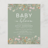 Sage Green Wildflower Baby in Bloom Invitation (Voorkant)
