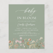 Sage Green Wildflower Baby in Bloom Invitation (Voorkant)